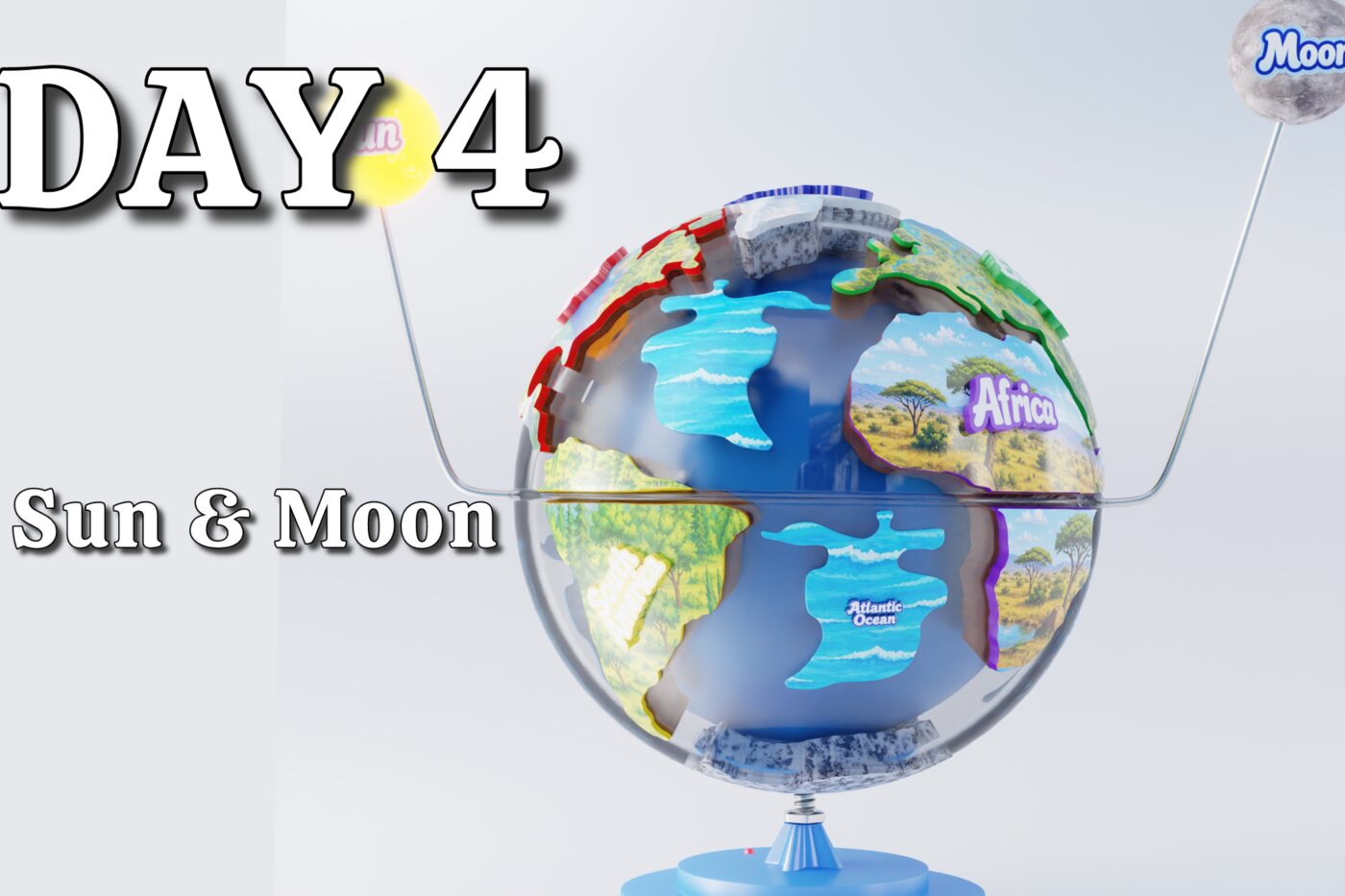 Movable sun and moon assemblies on the equatorial groove